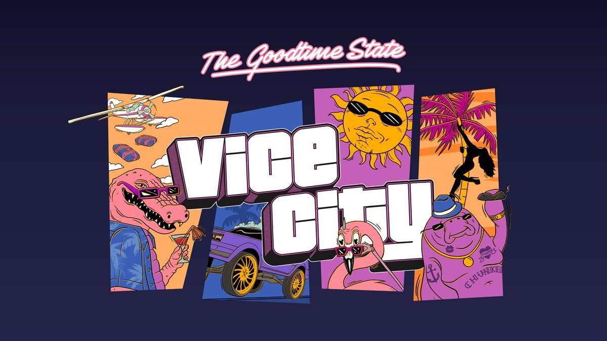Arte oficial da coleção The Goodtime State, inspirada no programa Macca the Gator